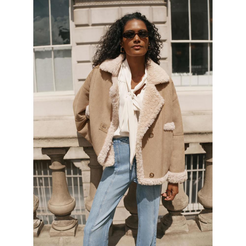 Mint Velvet Neutral Faux Fur Lined Jacket